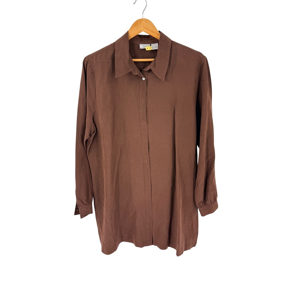 Vintage Spiegel Button Down Tunic Brown 18 Silk Linen Blend Minimalist Earthy
